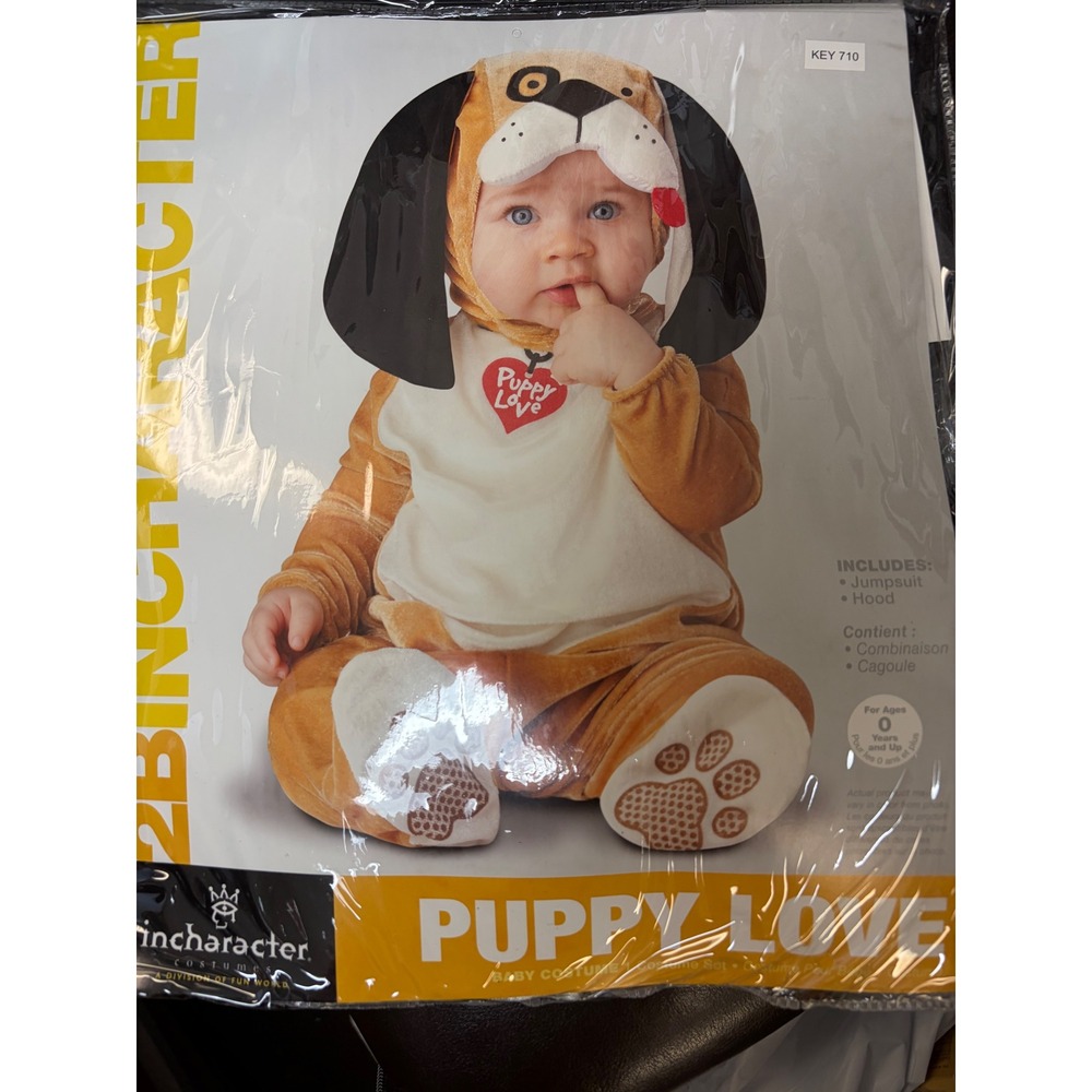 InCharacter Puppy Love Dog Baby Costume Jumpsuit Hood Brown CK16011 S 6-12M